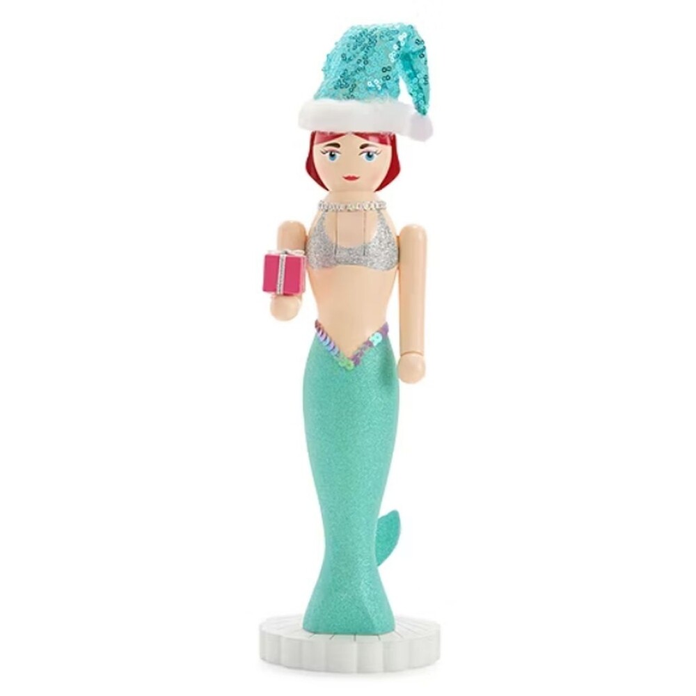 Wooden Christmas Nutcracker, 14", COASTAL, WHITE MERMAID IN AQUA OUTFIT 156, NP